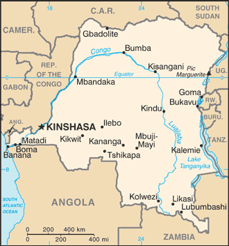 Map of Democratic Republic of the Congo